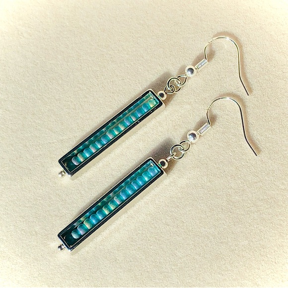 Sea Foam Blue Dangling Earrings - Picture 5 of 8